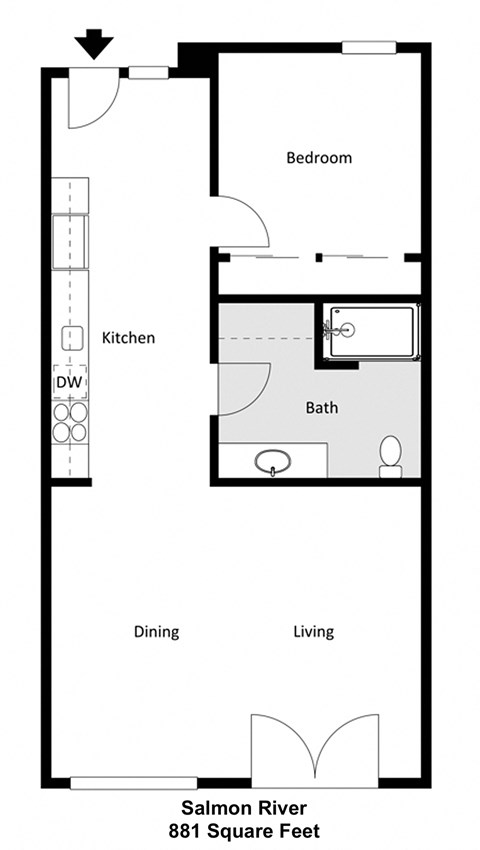 a floor plan of a small house with a kitchen and a living room